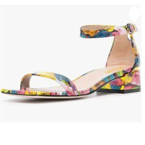 XYD Painting Open Toe Strappy Low Block Heel Sandal Ankle Strap with Buckle Shoe